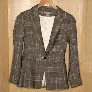 H&M Womens Black White Plaid Blazer 2
